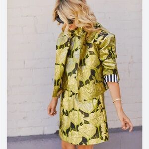 Buru Everyday Mini Skirt Chartreuse and black brocade